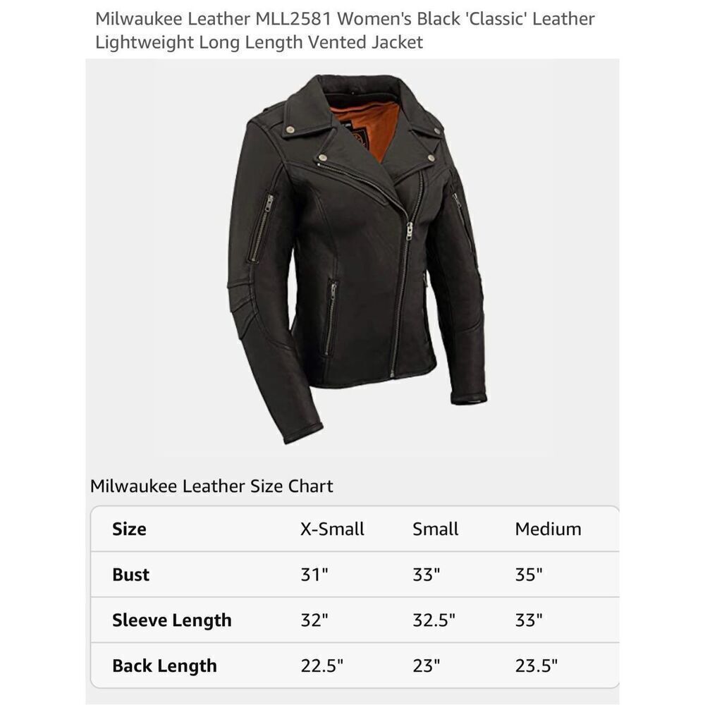 Milwaukee Leather Motorcycle Jacket Zip-Out Liner Women’s Small Black Vented